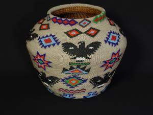 A Large Mono Lake Paiute Beaded Olla-shaped Basket