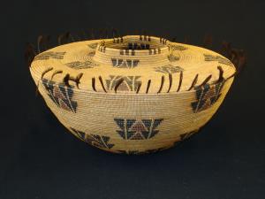 A fine and large Yokuts polychrome treasure basket
