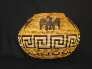 Cahuilla Mission olla basket with five condors