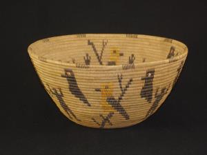 Panamint Polychrome basket with birds and male figures