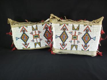 Pair of Sioux child's Beaded Buffalo Hide Possibile bags